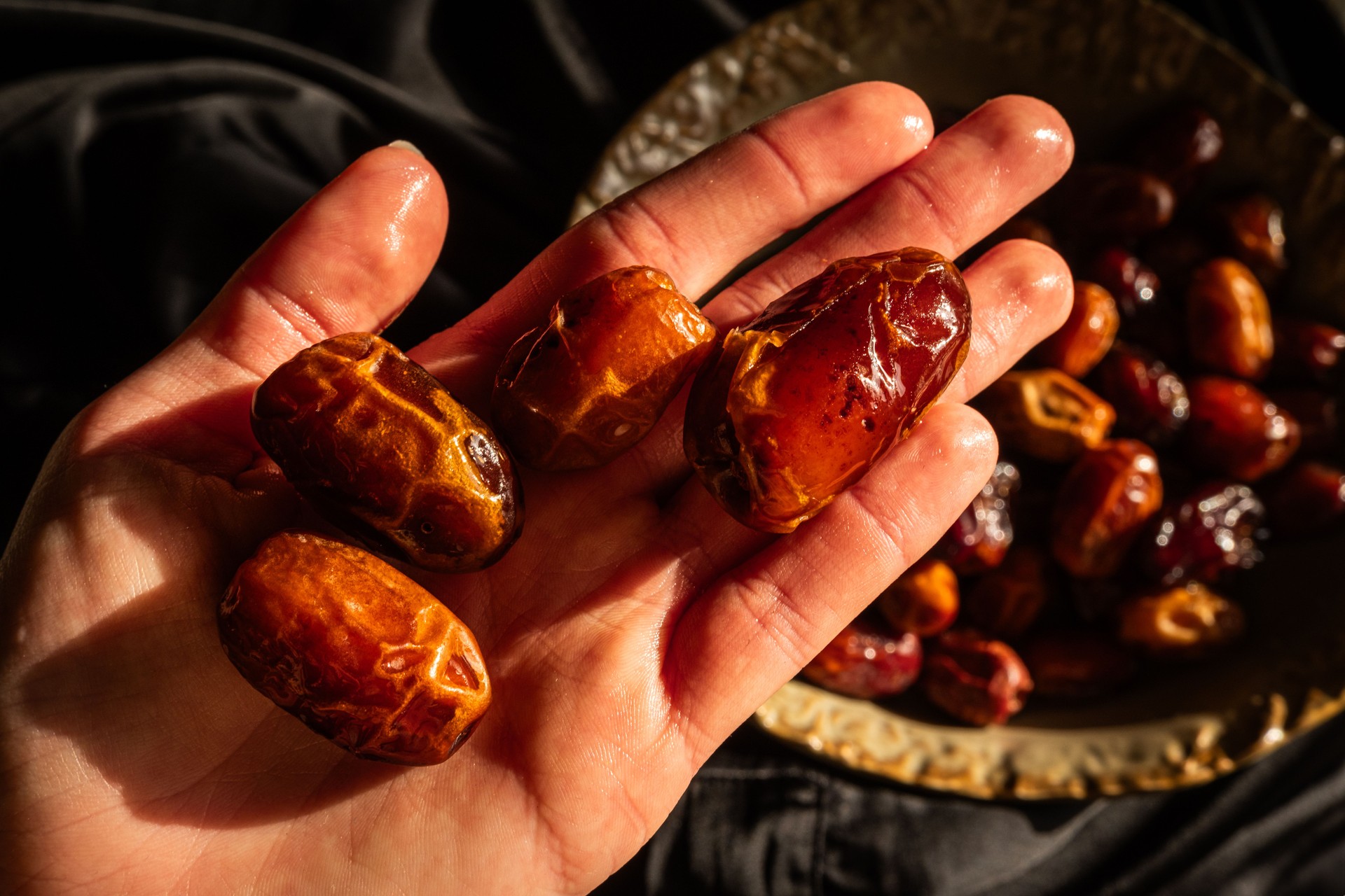 Plates of dried dates for Ramadan celebrations
